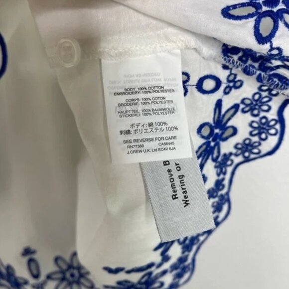 NWT MADEWELL sz 0 White Blue Embroidered Story Peasant Blouse Top retail $88 - Picture 9 of 14